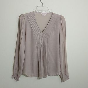 Nanette Lepore  Beige long sleeve pintuck v-neck pullover blouse XS